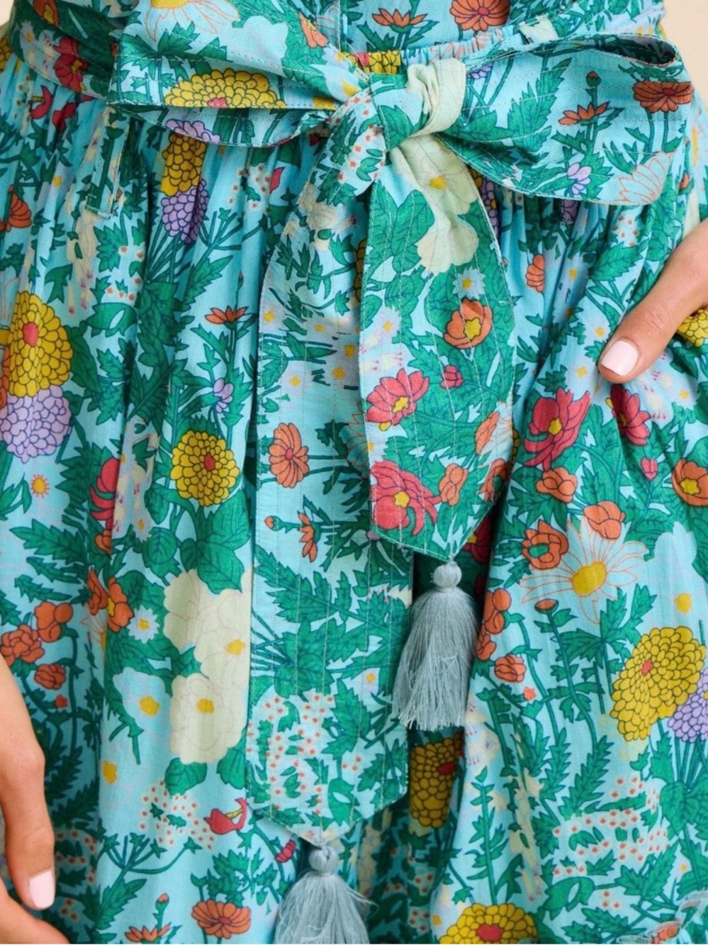 Gorgeous Mille Francoise tie-Waist Maxi Skirt in Teal Swedish Garden NEW NWT